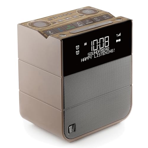 Soundfreaq Sound Rise DAB SFQ-17 Nachttischwecker Radio & Bluetooth-Lautsprecher, mit DAB+/FM-Radio, schnelles Aufladen über USB, Dual-Alarm, großer Bildschirm, Natur-Sound
