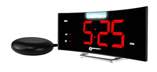 Wecker mit starkem 95dB Alarm, Vibrationskissen, großem Display und Blitzlicht - Die Geemarc Wake 'N' Shake Curve Wird Sie aus dem Tiefschlaf wecken - USB-Ladeanschluss - Version DE